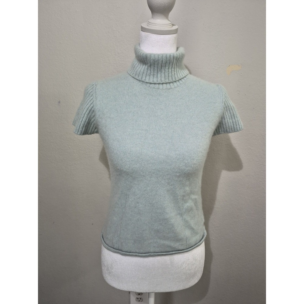 Worth Womens 100% Cashmere Sweater Turtle Neck Sz M Green Minimalist Preppy